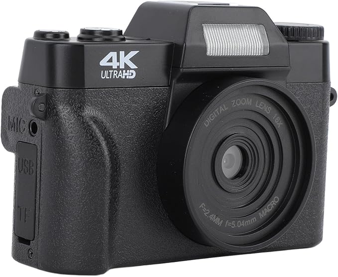 4K HD Digital Camera 48MP Autofocus Webcam Vlogging Camera with 16X Zoom Fill Light 1500mAh Battery Timer Portable Video Camera for Photography Live Streaming