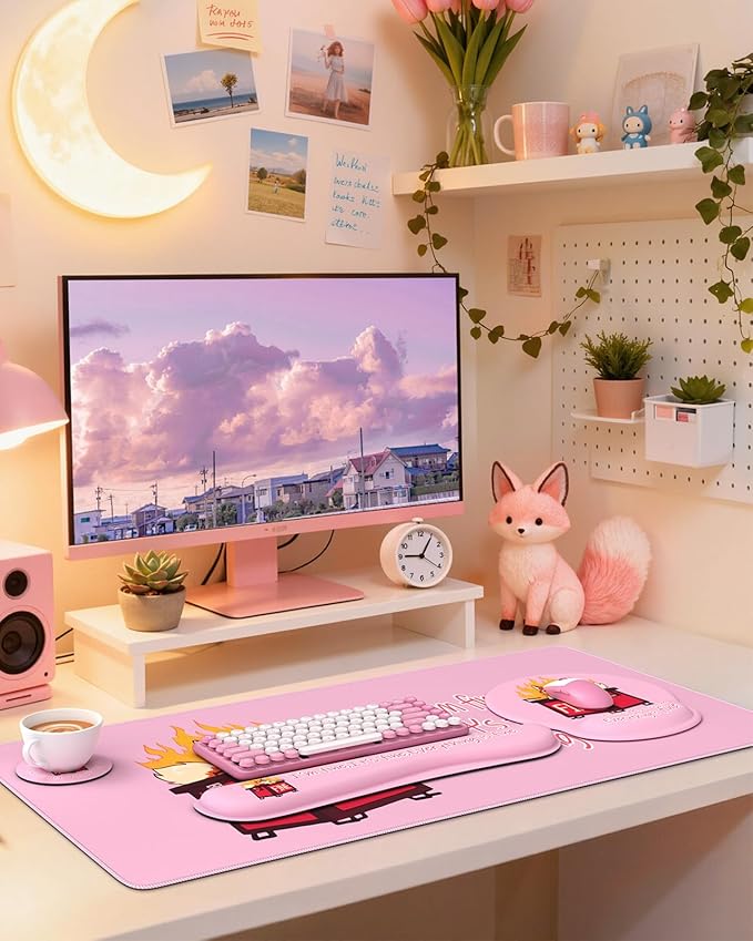 HAOCOO Funny Mouse Pad with Wrist Rest Ergonomic Mouse Pad with Wrist Support 4-in-1 Cute Desk Mat Set Keyboard Wrist Rest Office Desk Accessories