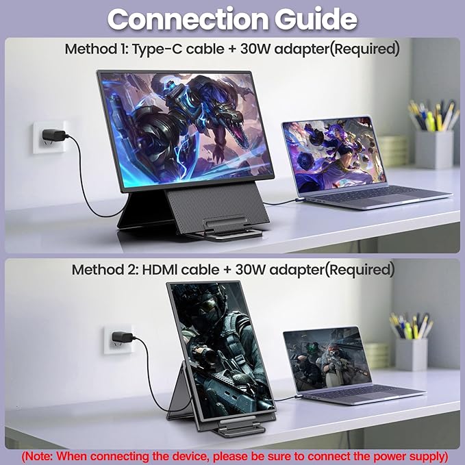 2K 180Hz Portable Monitor23.8 2560x1440 QHD 120% SRGB IPS FreeSync Gaming Moniter USB-C HDMI Large Work Home Office Second Monitor VESA Mountable Adjustable Tilt &amp Height for Laptop PS4Xbox