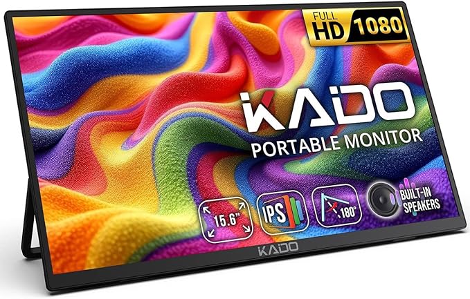 Kado 15.6 Inch FHD Portable Monitor for Laptop 1080p Second Display IPS 1920x1080 HDMI USB-C Laptop Screen Extender 180° Kickstand for PC Mac Dex Tablet Xbox PS4/PS5 Switch