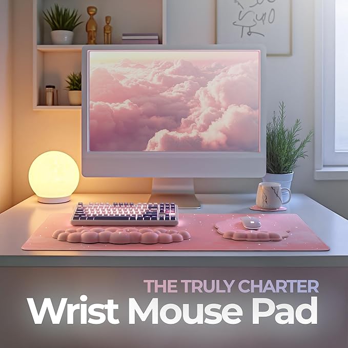 Premium Quality Cloud Wrist Rest Keyboard &amp Mouse Pad Set – Ergonomic Memory Foam Desk Accessories with Wrist Support for Office &amp Gaming – Pink
