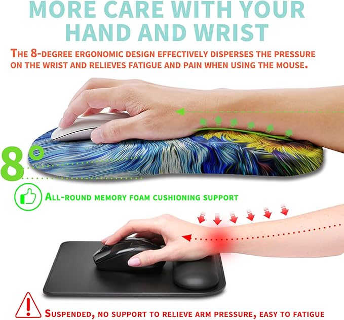 Ergonomic Mouse Pad Wrist Support with Memory Foam Massage Bulge Carpal Tunnel Pain Relief Mousepad Wrist Rest for Mouse(12x8 inchSunflower)