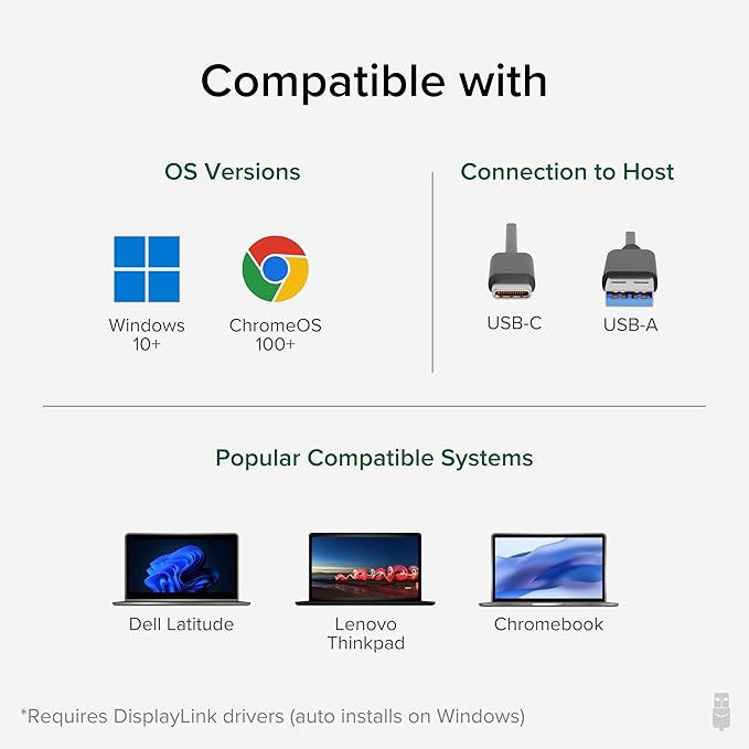 Plugable 4K DisplayPort and HDMI Dual Monitor Adapter for USB 3.0 and USB-C Compatible with Windows