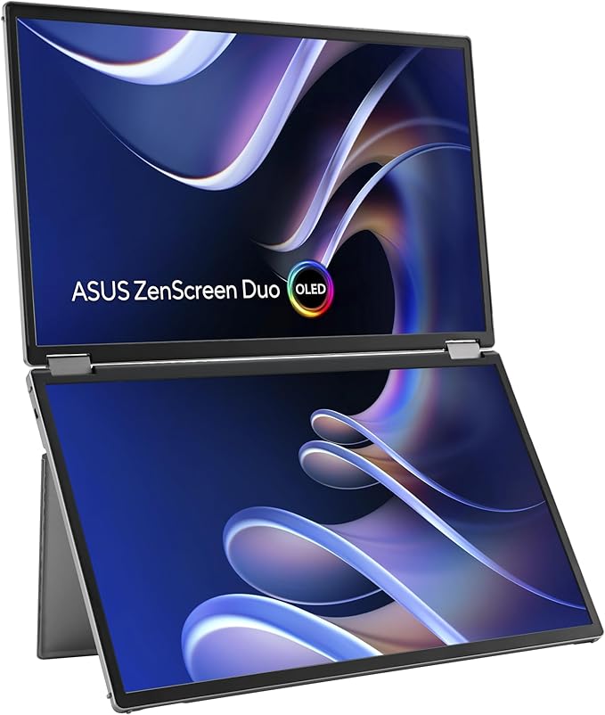 ASUS ZenScreen Duo OLED 360° Foldable Portable Monitor (MQ149CD) - Dual 14-inch 16:10 1920x1200 DisplayHDR400 True Black 100% DCI-P3 Delta&lt2 Dual USB-C Mini-HDMI Kickstand 3 yr Warranty