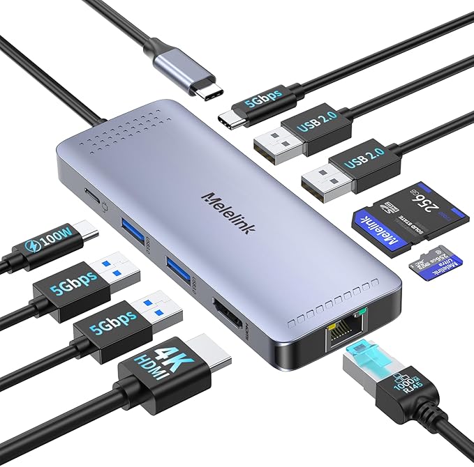 USB C Hub Ethernet 10 in 1 USB-C to HDMI 4K@60 Adapter with Gigabit Ethernet 100W PD USB-A&ampC Data Ports and SD/TF Slot USBC Dock MultiPort Dongle for MacBook Dell HP Lenovo etc