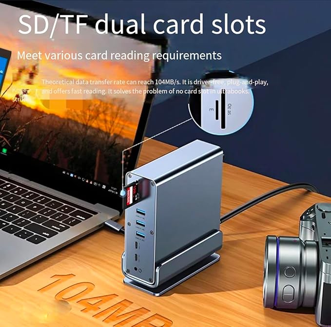 Docking Station for Asus TUF Gaming A17 A18 A15 A16 A14 F15 F16 F17 Dash 15 F15 Gaming Laptop15-in-1 USB C with 360 ° Rotating Base 2*4K HDMI and 1*DP 10Gbps USB Port Transfer RJ45 Audio SD/TF