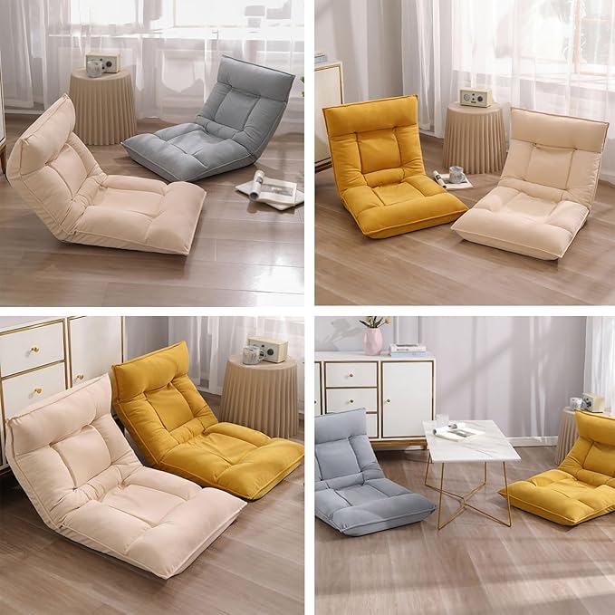 Floor Chair Folding Sofa Chair with 5 Adjustable Position Couch Recliner with Back Support Floor Gaming Chair for Adults(Yellow)