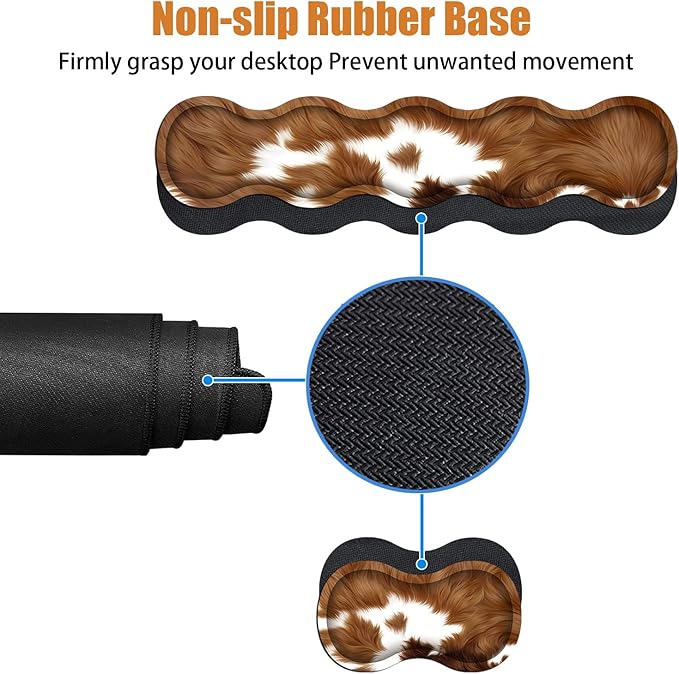 4 in 1 Ergonomic Keyboard Wrist Rest &amp Mouse Pad Wrist Rest Set Large XXL Gaming Desk Mat 31.5x 11.8 with Non-Slip Base Memory Foam for Home Office Study Gaming Brown Cow Print