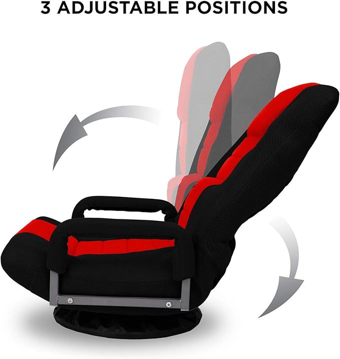HPW Black Red Video Game Gaming Floor Chair Lounge Chair with Armrest 3 Adjustable Backrest Position 360 Degree Swivel Foldable Design for Easy Storage Soft Comfortable Seat Steel Frame Construction