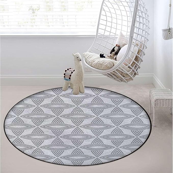 Dust and White Chair Mat Office Protector for Hardwood Floors Anti-Slip Floor Protection Mat Multi-Purpose Chair Carpet for Desk Floral Theme Design Abstract Style Diameter 35.4 in