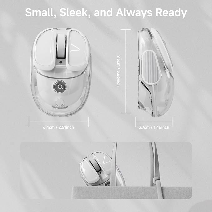 EWEADN Q9 Wireless Clear Mouse Dual Mode Bluetooth &amp 2.4G USB Computer Mouse with RGB Lighting Silent Clicks Multi-Device Compatibility for Laptop PC MacBook iPad Cute Mouse-White