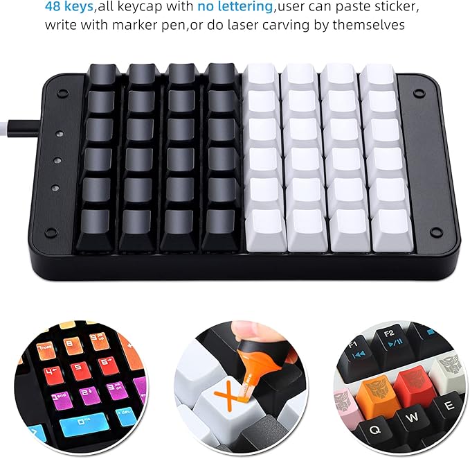 Koolertron One Handed Mechanical Gaming Keyboard 48 Keys Fully Programmable Mini USB Macro Keyboard with Red Switch for Gamers/Designers/Video Editor