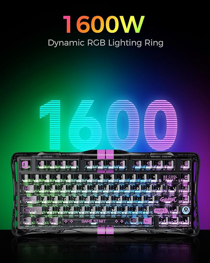 GravaStar Mercury V75 Lite Hall Effect Magnetic Gaming Keyboard – 8KHz Rapid Trigger Wired 75% Keyboard Adjustable Actuation Hot-Swappable Switches Transparent RGB for PC/Mac