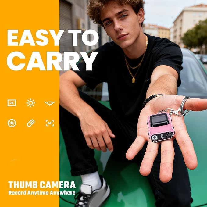 Mini Keychain Camera 2K Car Shaped Portable Video Recorder CCD Camera with 0.9 Color Screen Type C Port for Travel Vlogging Photography