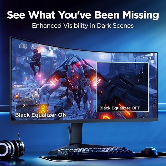 KOORUI 34-inch Ultrawide Curved WQHD 3440×1440 Gaming Monitor 165Hz 144Hz Curved 1000R- PIP/PBP 1ms(MPRT) with DisplayHDR 400 FreeSync Premium 75 * 75mm VESA HDMI/DisplayPort 34E6UC