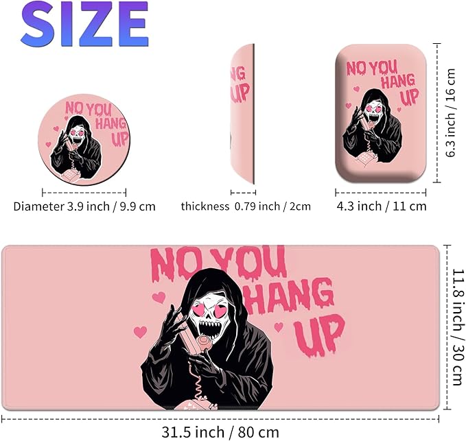 Large Mouse Pad Set Desk Mat + Elbow Rest Pad + Coaster Easy Typing Pain Relief Ergonomic Arm Rest Pad with Memory Foam Extended Desk Pad Anti-Slip Rubber Base for Office Home Pink Ghostface