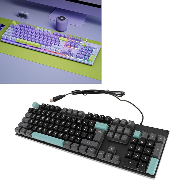 Wired Gaming Keyboard RGB Backlit Large Letter Mechanical Keyboard Portable Mini Keyboard Elevated and Tilted Design Compact 61 Keys Keyboard for PC Laptop Gamer Typist Travel (1)