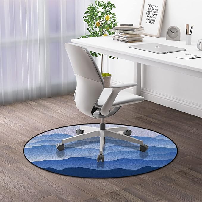 Gaming Chair Mat for Hardwood Floor Anti-Slip Floor Protector Game Controller Rubber Gaming Computer Chair Mat Mountain Nature Theme a BlueDiameter 39 in