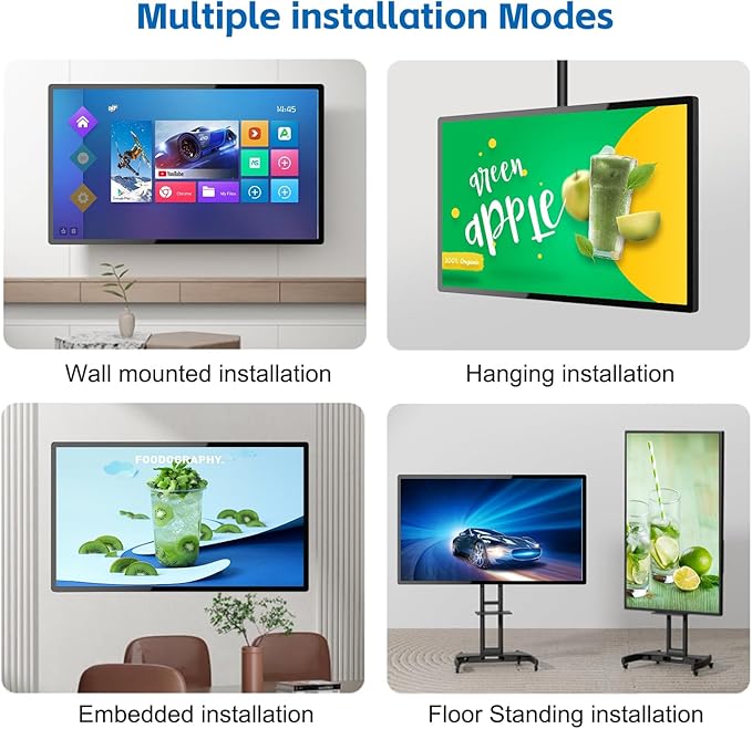 GreenTouch 43 Inch Industrial Digital Signage Touchscreen Monitor 500 Nits Display 1920 x 1080P Built-in Speaker with HDMI + VGA + DVI Ports for Advertising