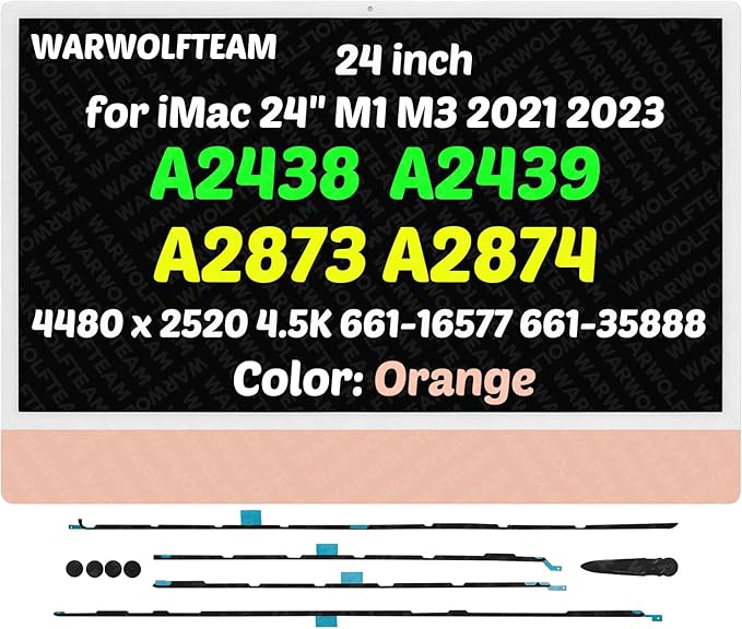 24in 4480 x 2520 4.5K Compatible with iMac211 A2438(4-Ports) M1 2021 All in One Retina EMC 3663 LCD Display Screen Assembly LG204A-214(661-16577 661-35888 Orange)