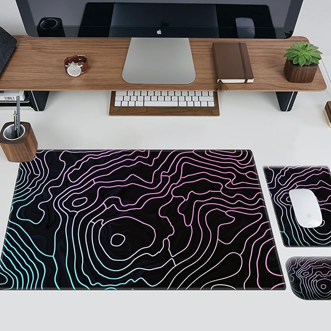 Wrist Rest for Computer Keyboard Small Mouse Pad and Desk Pad Mat 23.6 x 11.8 Set Office Desk Mat Non-Slip PU Desk Mat for Computer Laptop Office Gaming Home and Writing Pink Line