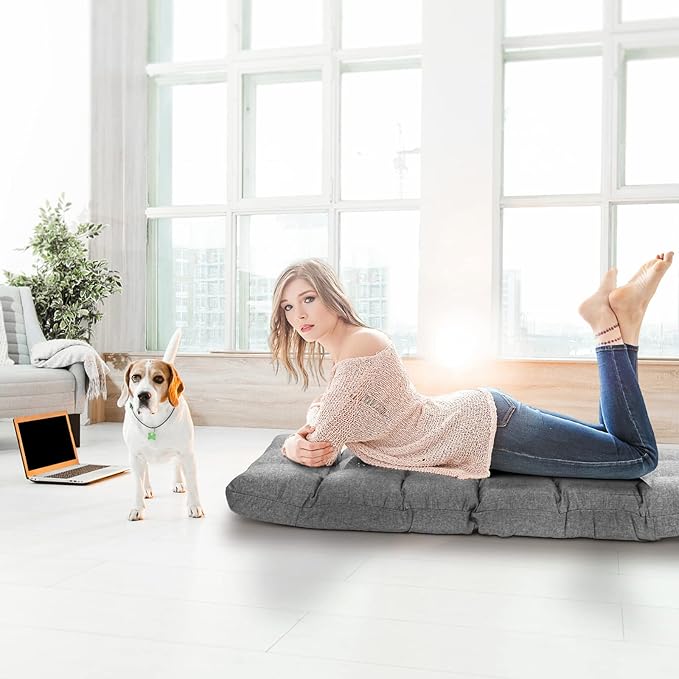 MAT EXPERT 14-Position Floor Chair Floor Gaming Chair w/Resilience Sponge Alloy Steel Frame Padded Bed Couch Recliner Floor Chair with Back Support for Reading Meditating (Gray)