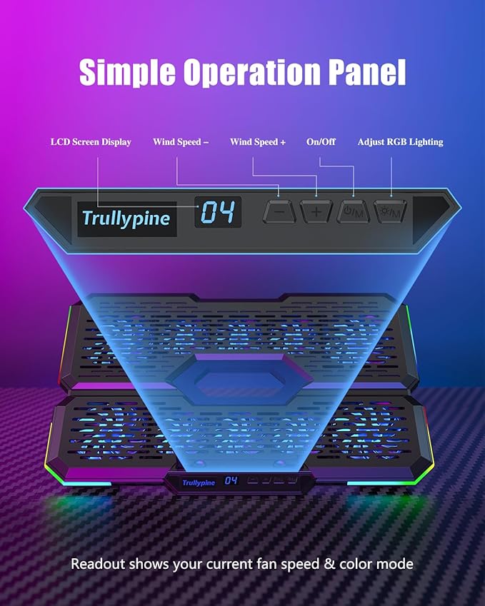 Laptop Cooling Pad Gaming Laptop Cooler with 10 Quiet Fans Height Adjustable Laptop Cooling Stand for 12-18.1 Laptops RGB Lights with Laptop Fan with 2 USB Port and Phone Stand