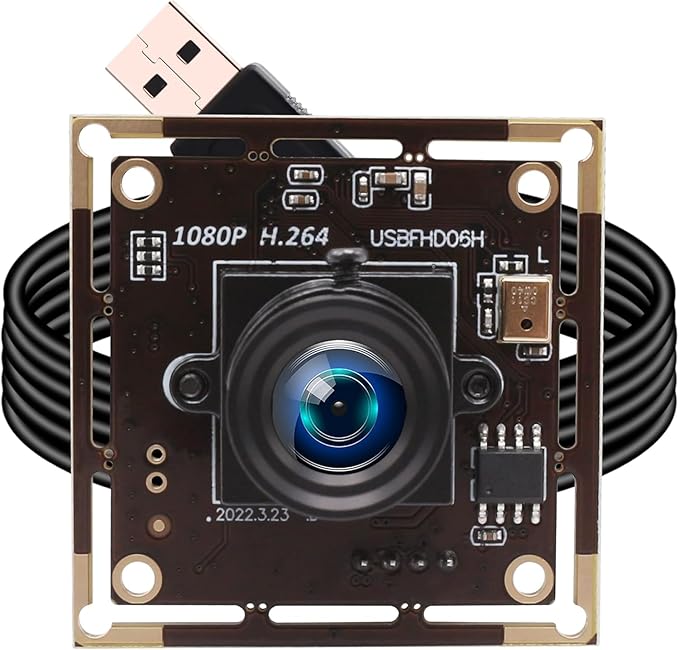 Magnolia 1080P USB Camera Module Low Light No Distortion Lightburn Camera IMX323 Sensor 84 Degree Mini Webcam Board with Microphone Plug &amp Play for Windows/Linux/Android/Mac/Raspberry Pi