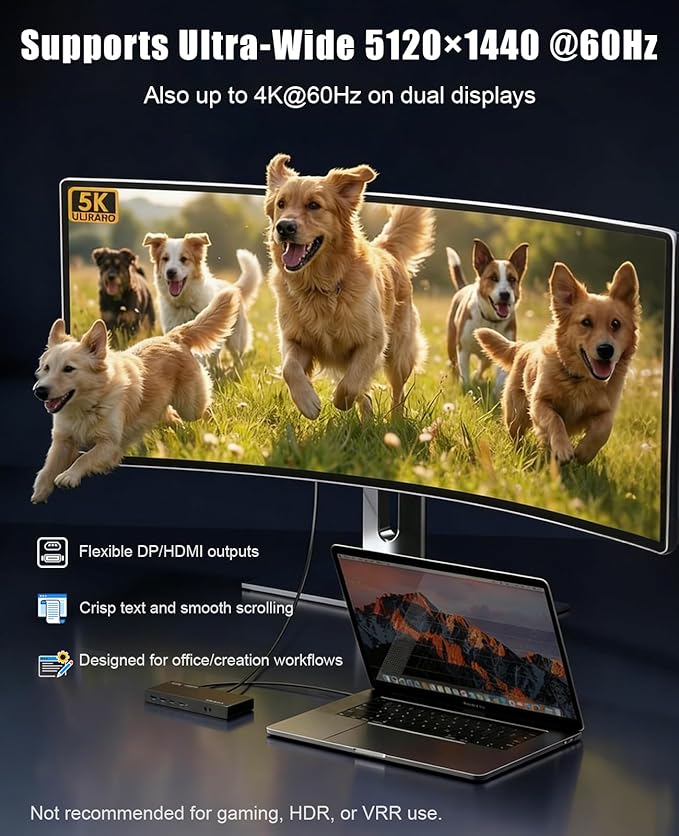 WAVLINK Pro Dual 4K@60Hz Universal Docking Station | USB 3.0/USB-C Laptop Dock for Mac &amp Windows | 2 HDMI/DP Monitors Gigabit Ethernet 6 USB 3.0 | Home Office &amp Multi-Screen Productivity.