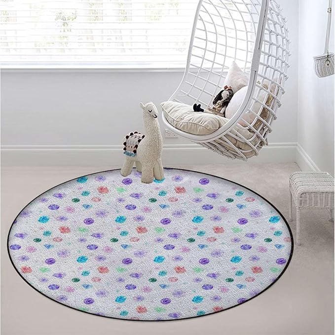 Multicolor Round Area Rug Swivel Chair Mats for Hardwood Floor Washable Waterproof Spill Mat Anti-Slip Floor Protector Colorful Diamond Feminine Women Diameter 47.2 in
