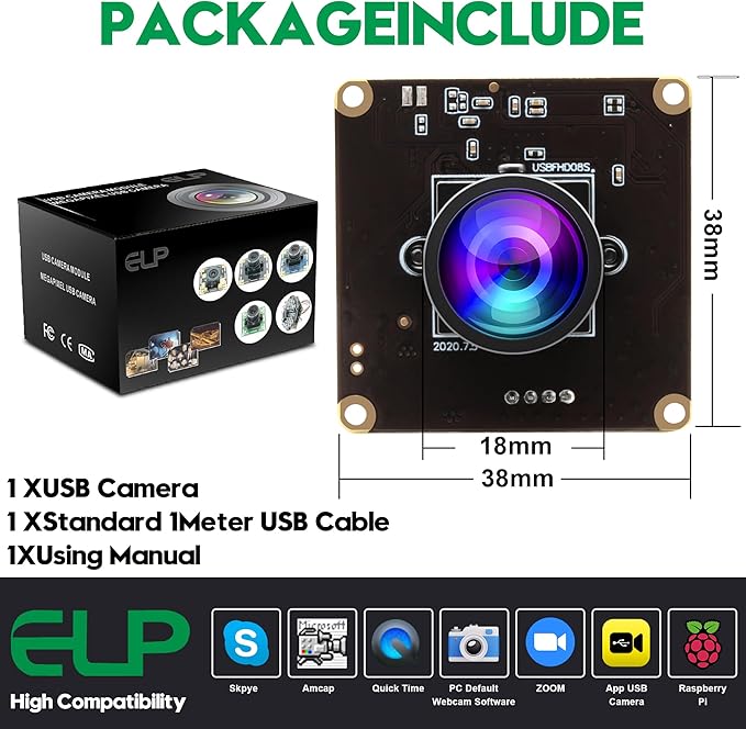 ELP 260fps USB Camera Module for Computer - 120 Wide Angle Lightburn 2MP Mini USB2.0 PC CMOS OV4689 260FPS@360P 120FPS@720P 60FPS@1080P FHD Web High Frame for Jetson Nano
