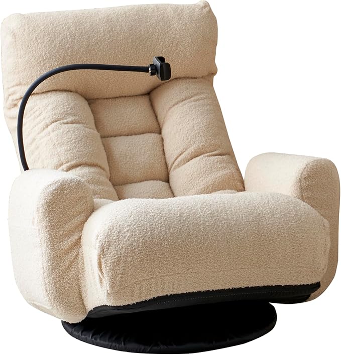 Swivel Gaming Floor Chair 360° Swivel Accent Lounge Chair with 5 Position Adjustable Phone Holder Pockets Folding Gaming Sofa Couch for Adults Leisure Sofa Chairs for Home Office No Assembly Beige