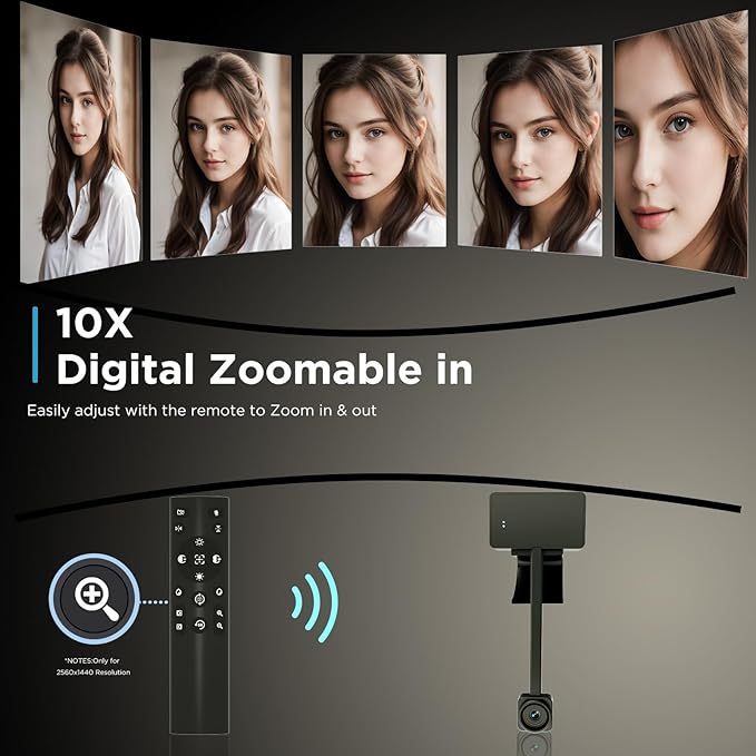 4K Webcam for PC with Remote Control Ultra HD 1/2.55'' Sensor Autofocus 10x Digital Zoom Low Light Performance Streaming Camera for PC/Video Calling/Zoom/Skype/Teams