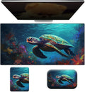 Wrist Rest for Computer Keyboard Small Mouse Pad and Desk Pad Mat 23.6 x 11.8 Set Office Desk Mat Non-Slip PU Desk Mat for Computer Laptop Office Gaming Home and Writing Sea Turtle
