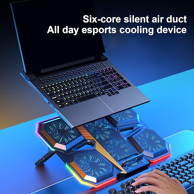 Quiet Cooling Pad Laptop Cooling Pad with 6 Cooling Fans 2 USB Port for 12.1-17.3in Laptop Gaming Notebook Cooling Stand