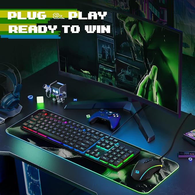 Redragon Updated S107 Gaming Keyboard and Mouse RGB Gaming Keyboard and 10000 DPI Mouse Combo with 25-Key Anti-Ghosting 1K Hz Programmable Mice with Software Plug &amp Play to PC Laptop [Upgrade]