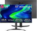 LG 32 Inch 4K UHD(3840 x 2160) Ultrafine Monitor 60Hz HDR10 90% DCI-P3 Dynamic Action Sync Dual Controller Black Stabilizer Flicker Safe HDMI &amp DisplayPort Pivot/Height/Tilt Adjustment B