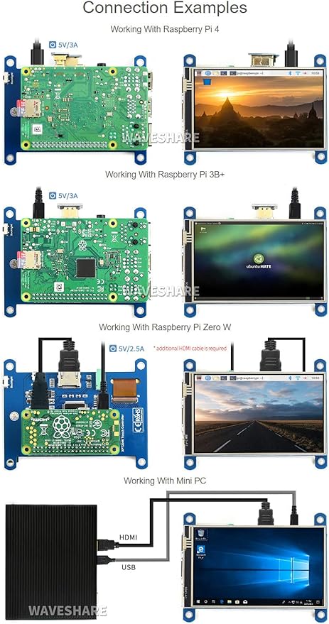 waveshare 4inch Resistive Touch Screen LCD Compatible with Raspberry Pi 4B/3B+/3A+/2B/B+/A+/Zero/Zero W/WH/Zero 2W CM3+/4 480×800 Resolution HDMI IPS Supports Windows
