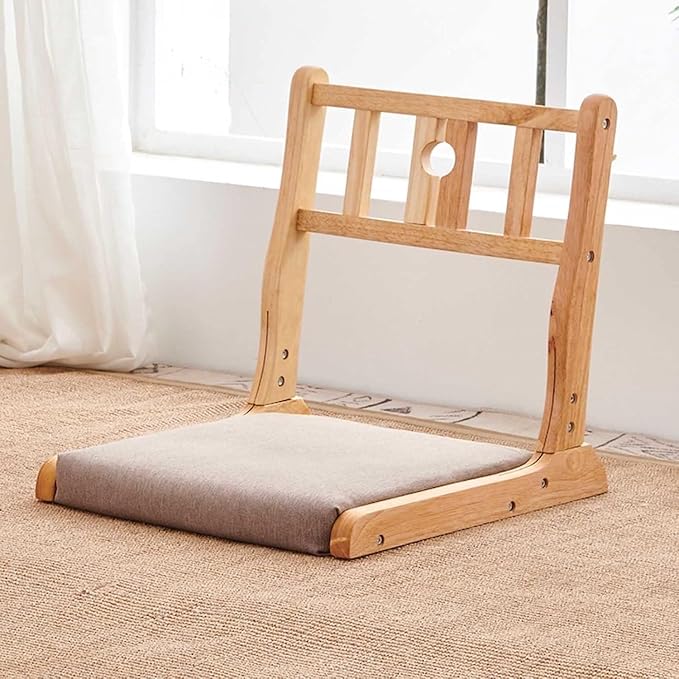 BTZHY Floor Chair Floor Chair Tatami Meditation Yoga Chair Foldable Indoor Outdoor Chair with Backrest Rubber Wood Legless Back Chair(O)