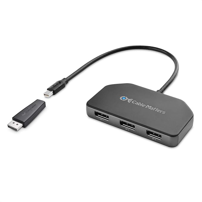 Cable Matters 101075 Triple Monitor Mini DisplayPort/DisplayPort Hub (3X 4K Display Port Splitter) 3-Port DP 1.4 Enabled for 8K and 4K 120Hz HDR for Windows Only NOT Compatible with macOS