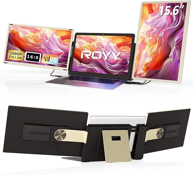 ROYY Laptop Screen Extender Double Monitor - 15.6 Detachable Portable Computer Monitor FHD 1080P IPS 235 Degrees Rotation Extra Screen Compatible with Mac Wins Dex Chrome Fits 13-17 Laptop