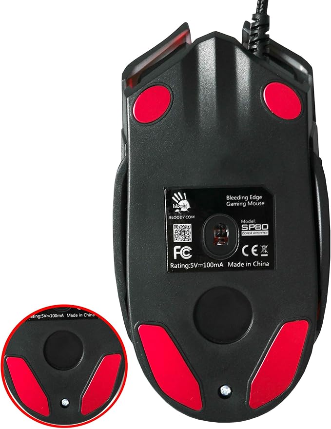 Bloody SP80 Optical Switch Gaming Mouse - Fastest Mouse Switch in Gaming - Enthusiast Grade Gaming Sensor - 8 Programmable Buttons - Non-Slip Rubberized Texture - Black - 16000 FPS