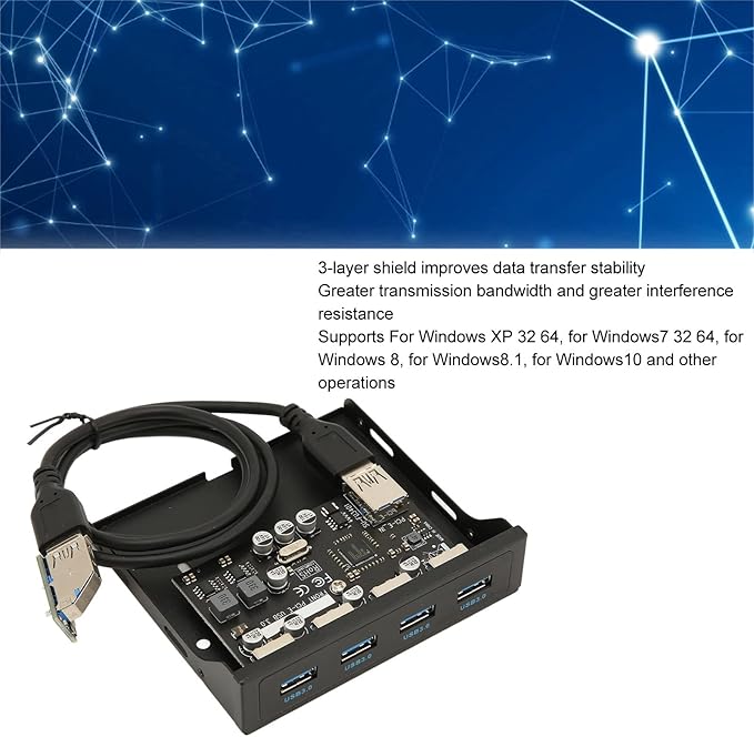 Front Panel PCIE to USB 3.0 Hub with 4 Port 3.5 Inch PC Front Panel Internal Card Reader PCIE USB Adapter with 4 X USB3.0 Output Port for Computer Case Front Bay