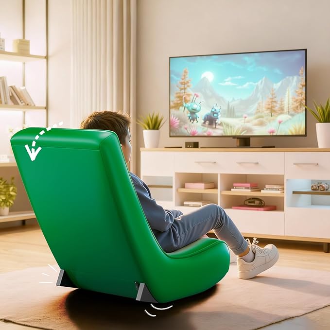 GTPLAYER Gaming Floor Rocking Chair – Rocker Floor Game Chair with Angle Limiter Stylish Patterned Design Comfortable Video Game Seat Green Cat Pattern