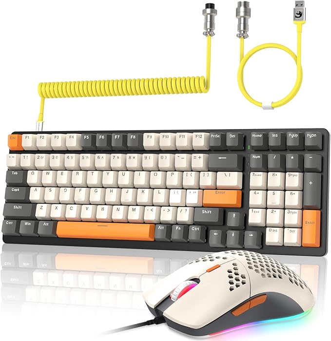 ZIYOULANG K3 Mechanical Gaming Keyboard and Mouse Combo - 98Key RGB Backlit Blue Switch Ultra-Light Honeycomb Shell Mouse Compact Design Wired Coiled Cable for PC/Mac/Windows (Shimmer)