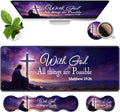 Ergonomic Memory Foam Mouse Pad Wrist Rest SetLarge Gaming Desk Pad + Keyboard Wrist Rest + Mouse Wrist Cushion + Coaster for Home Office Study GamingChristian Cross Quote Bible Verse Matthew 19:26