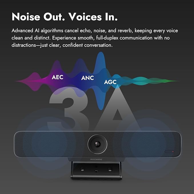 ROCWARE RB10 Lite 4K Ultra HD All-in-One BYOD USB-C Videobar – 120° Ultra-Wide Camera AI-Powered Framing Beamforming Mic Array &amp Full-Range Speaker for Huddle Rooms and Remote Meetings