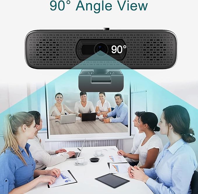 2K HD Webcam with Dual Speakers &amp Built-in Microphone 90° Wide Angle USB Computer Camera with Privacy Cover for Video Conferencing Online Teaching YouTube Skype &amp Zoom