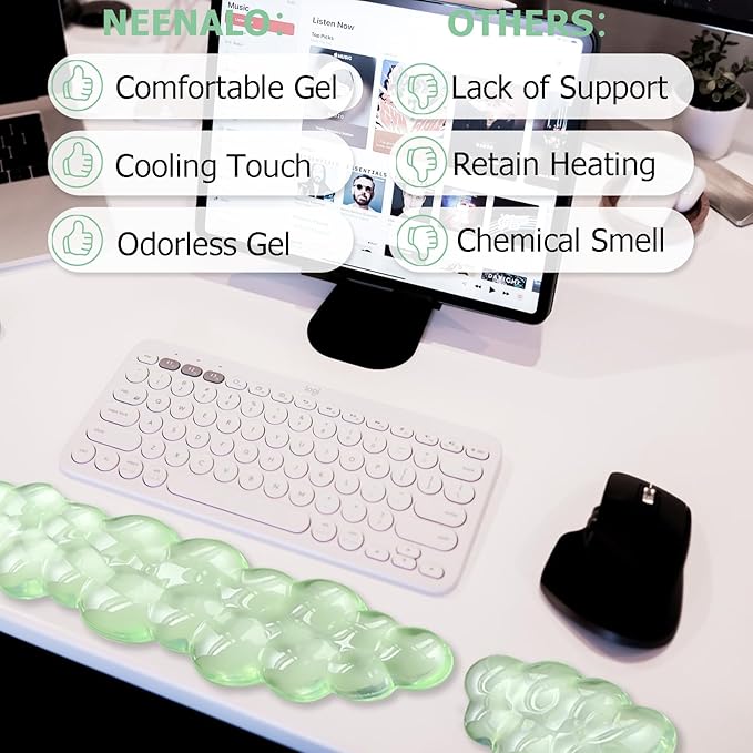 Gel Cloud Wrist Rest Keyboard Cute Wrist Rest for Computer Keyboard Ergonomic keyboard Wrist Rest and Soft Mouse Wrist Rest for Typing Pain Relief Suitable for Office Home Computer Gaming Green
