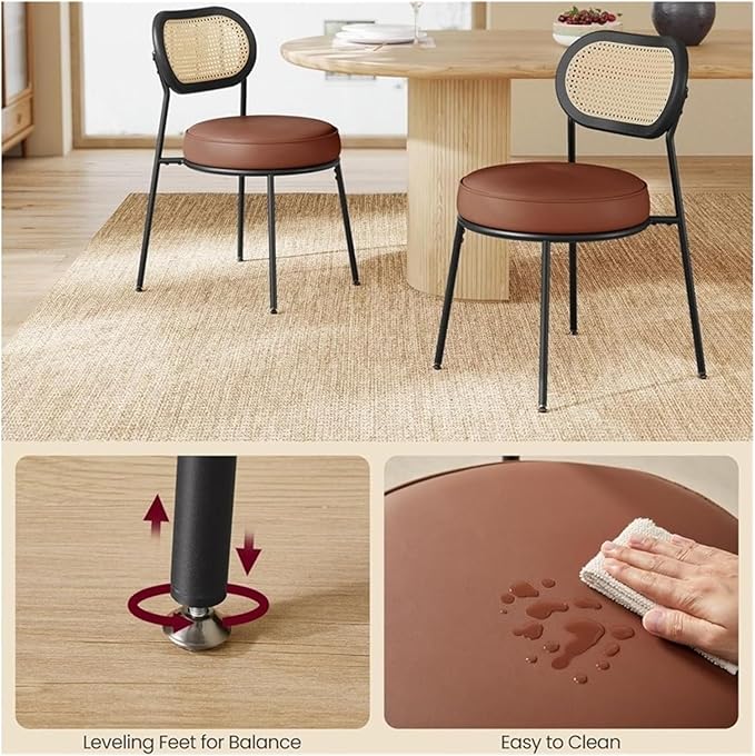 Adjustable Office Computer Chair with Armrest 1pcs Sleather Upholstered Rattan Backrest Decorative Dining Chair for Kitchen(Coffee Brown)